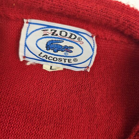 Vintage Izod Lacoste Cardigan Sweater Mens Large Red Orlon Acrylic Croc 80s - Picture 2 of 15